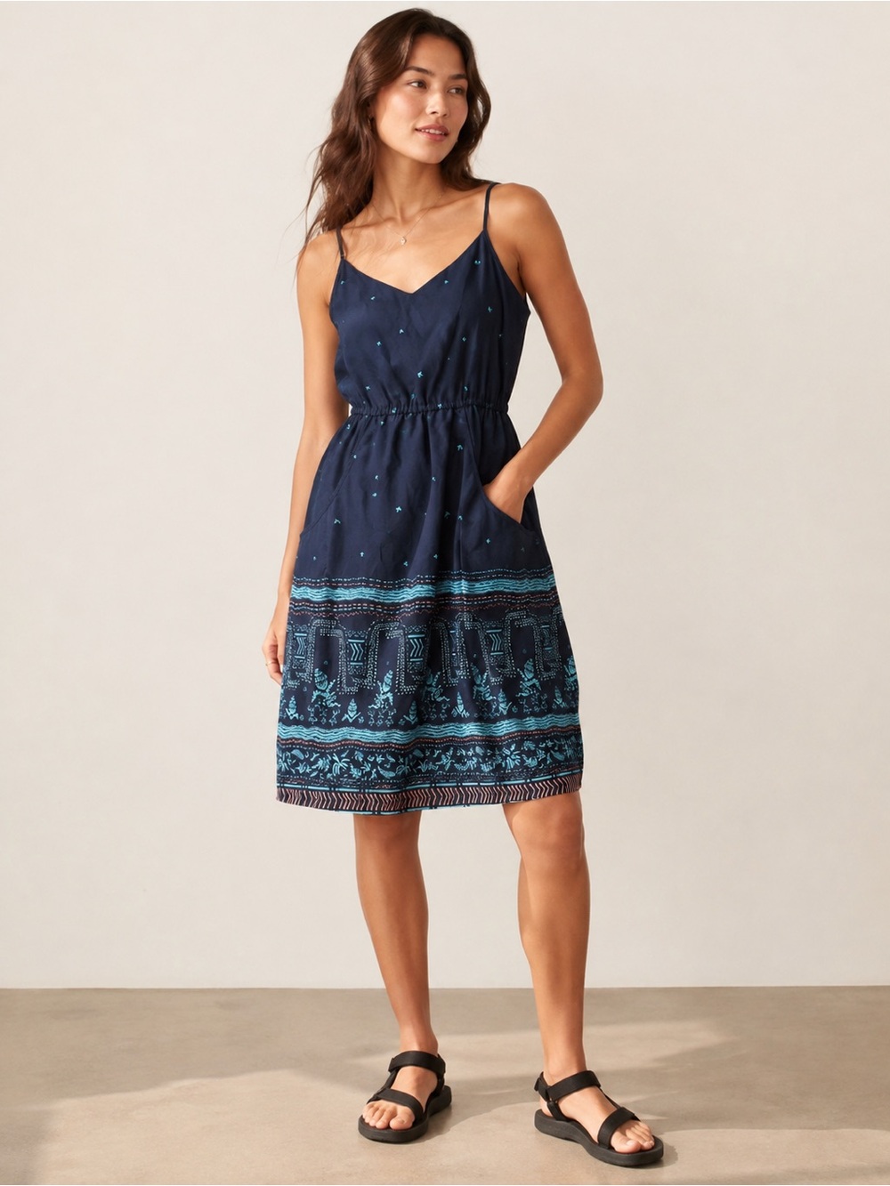 Patagonia Lost Wildflower Geometric Spagetti Strap Midi Dress Boho Granola